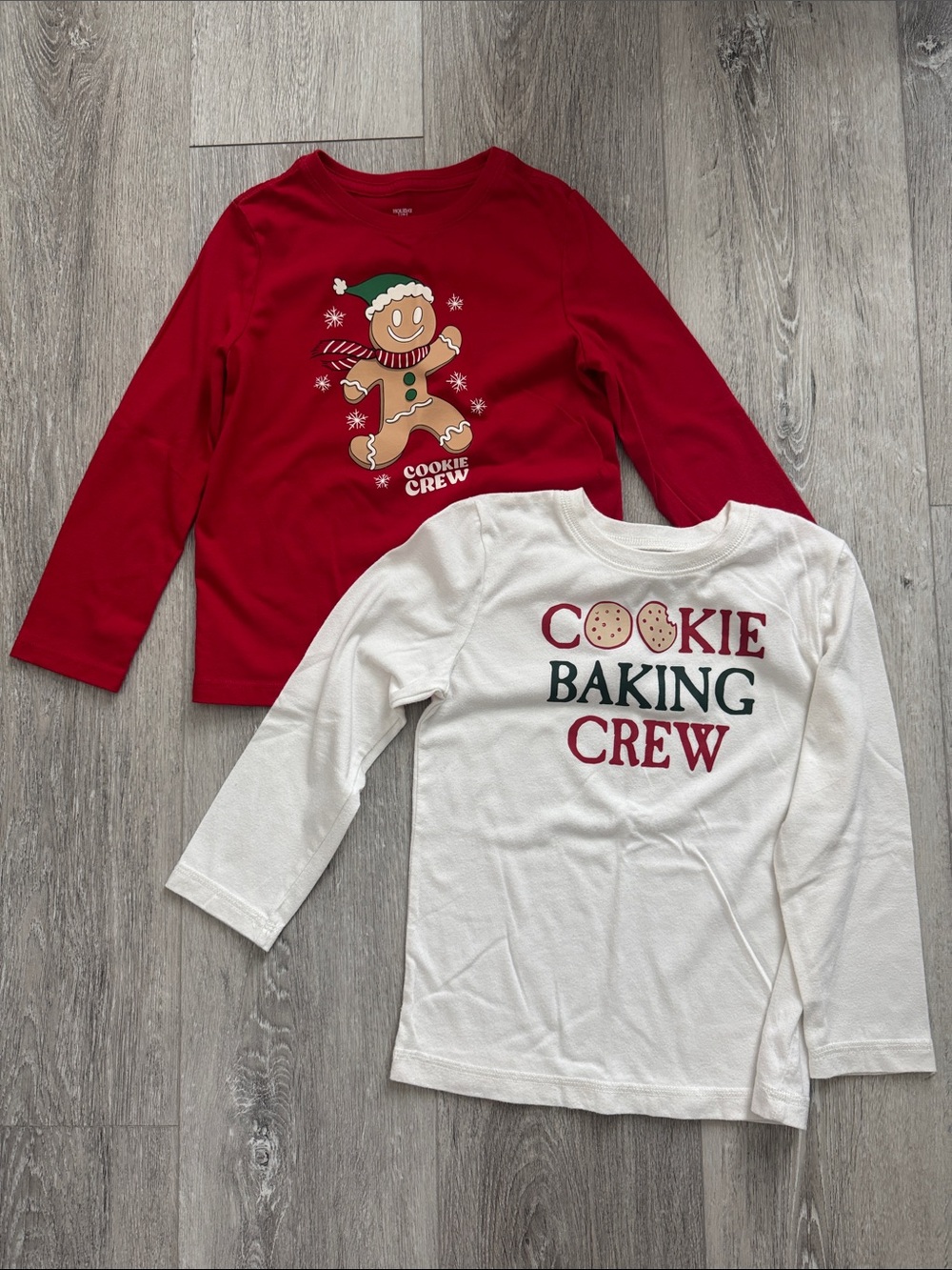 EUC okie dokie Red & White Holiday Cookie Baking Crew Long-Sleeve Tees Size 5T